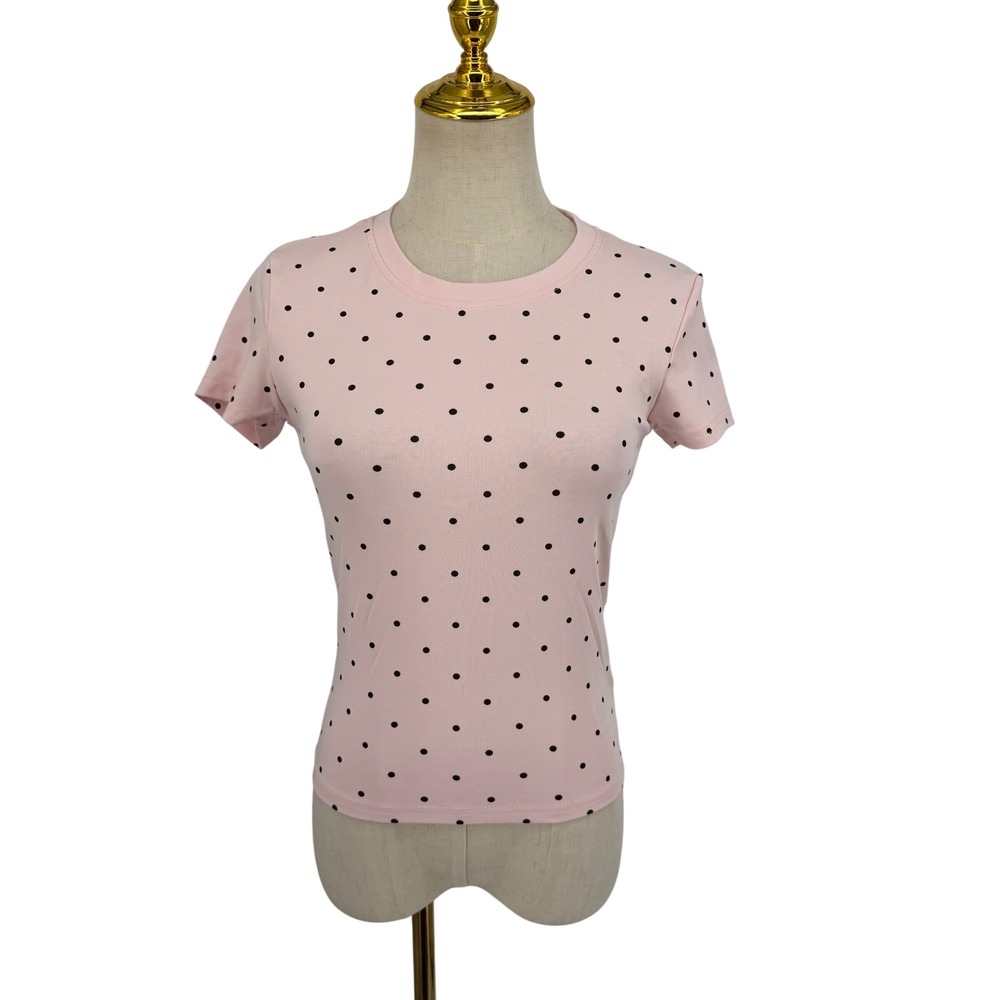 Edikted T-Shirt Medium Pink Polka Dot Short Sleeve Crew Neck Soft Girl Top